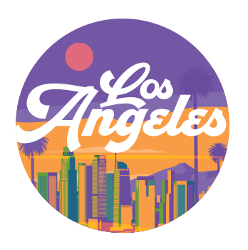 purple and orange los angeles stamp