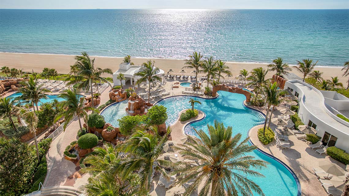 Aerial of Trump International Beach Resort pool